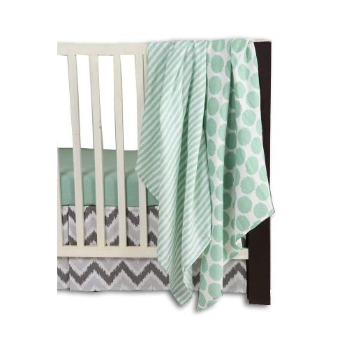  Bacati Ikat Chevron Muslin 10 Piece Crib Set with Bumper Pad, Yellow/Grey