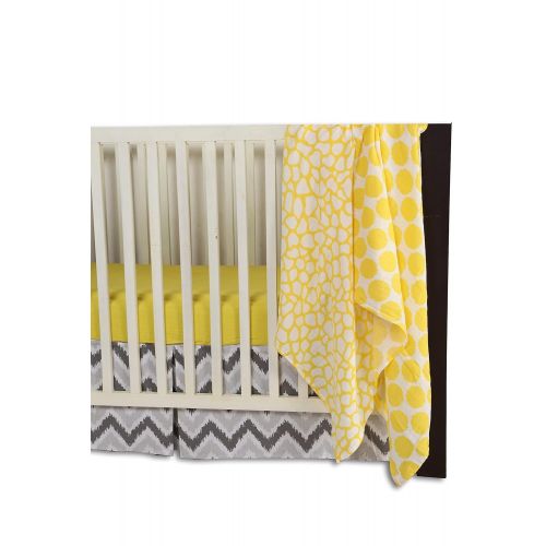  Bacati Ikat Chevron Muslin 10 Piece Crib Set with Bumper Pad, Yellow/Grey