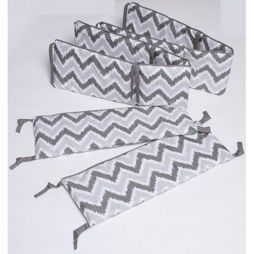  Bacati Ikat Chevron Muslin 10 Piece Crib Set with Bumper Pad, Yellow/Grey