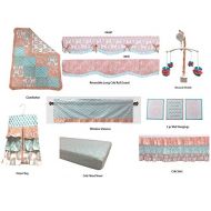 Bacati - Sophia Paisley 10 Pc Girls Crib Baby Bedding Set Including Crib Rail Guard 100 Percent Cotton. (Coral/Aqua)