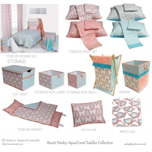  Bacati - Sophia Paisley 10 Pc Girls Crib Baby Bedding Set Including Crib Rail Guard 100 Percent Cotton. (Coral/Aqua)