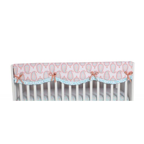  Bacati - Sophia Paisley 10 Pc Girls Crib Baby Bedding Set Including Crib Rail Guard 100 Percent Cotton. (Coral/Aqua)