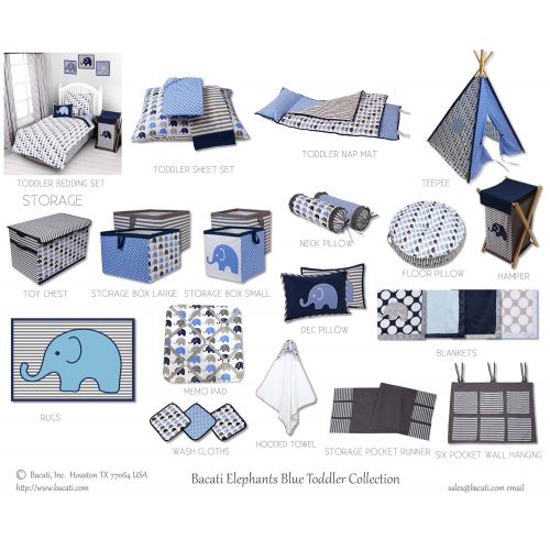  Bacati 10-Piece Elephants Nursery-in-A-Bag Crib Bedding Set with Long Rail Guard, Blue/Grey