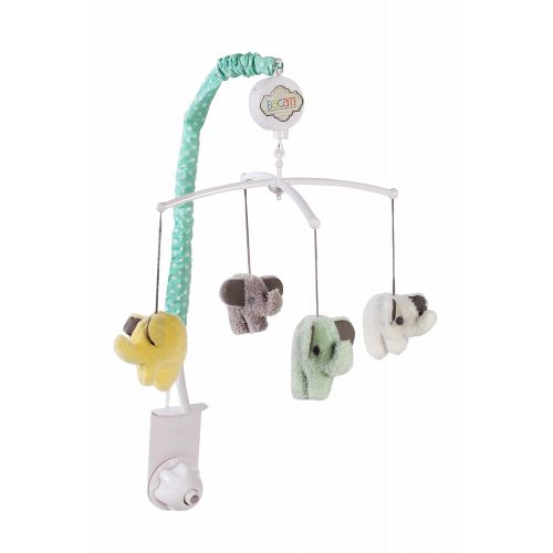  Bacati Elephants Unisex Musical Mobile Playing Brahms Lullaby for Attaching to US Standard Cribs, Mint/Yellow/Grey