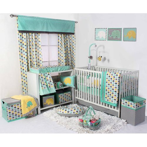  Bacati Elephants Unisex Musical Mobile Playing Brahms Lullaby for Attaching to US Standard Cribs, Mint/Yellow/Grey