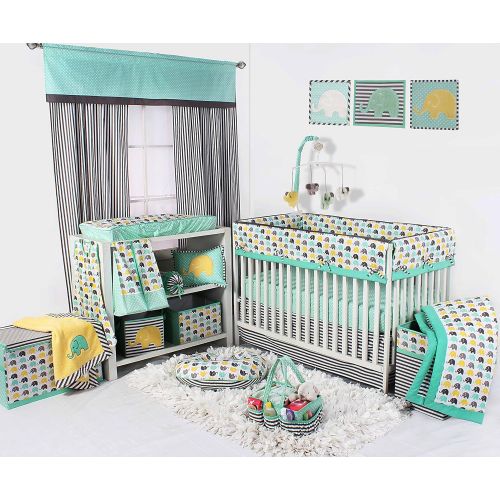  Bacati Elephants Unisex Musical Mobile Playing Brahms Lullaby for Attaching to US Standard Cribs, Mint/Yellow/Grey
