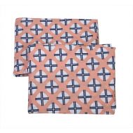 Bacati Olivia Tribal Crib/Toddler Bed Fitted Sheets Cotton Percale 2 Piece, Coral/Navy