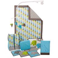 Bacati Elephants Crib Set with Bumper Pad, Aqua/Lime/Grey