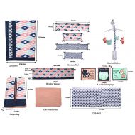 Bacati - Emma Aztec Coral/Mint/Navy 10 pc Crib Set Including Bumper Pad