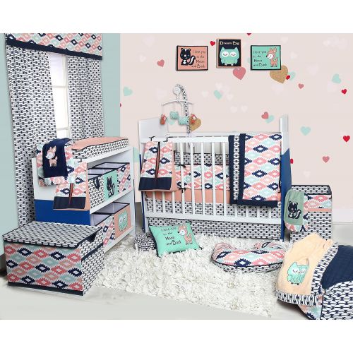  Bacati - Emma Aztec Coral/Mint/Navy 10 pc Crib Set Including Bumper Pad