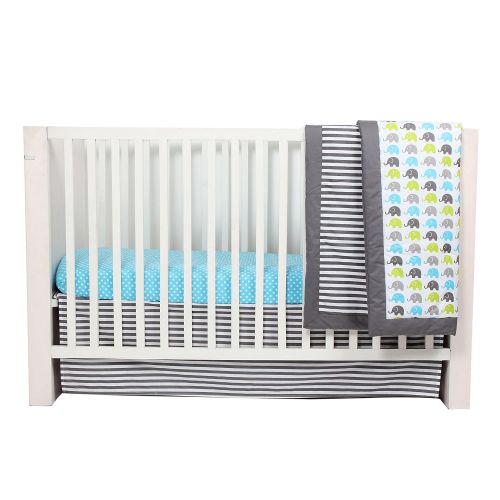  Bacati - Elephants Aqua/Lime/Grey 10 Pc Crib Set Bumperfree