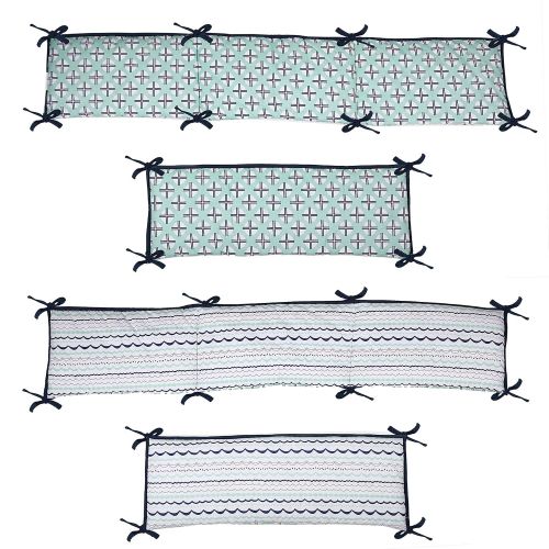  Bacati Tribal 10-Piece Nursery-in-a-Bag Crib Bedding Set with Bumper Pad, 100 Percent Cotton Percale Boys Crib Bedding Set with Bumper Pad for US Standard Cribs (Noah Mint/Navy)