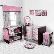 Bacati - Elephants Pink/Grey 10-Piece Nursery in a Bag Girls Crib Baby Bedding Set with 2 Crib Sheets 100% Cotton Fabrics