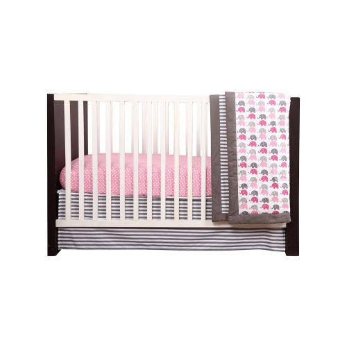  Bacati - Elephants Pink/Grey 10-Piece Nursery in a Bag Girls Crib Baby Bedding Set with 2 Crib Sheets 100% Cotton Fabrics