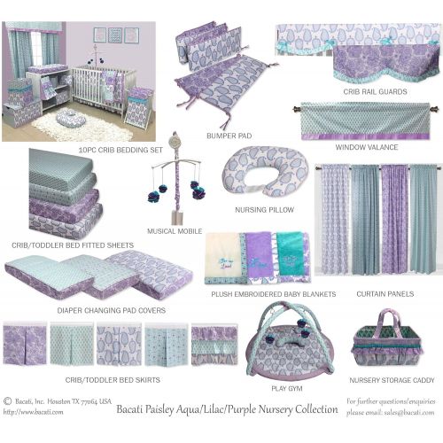  Bacati - Sophia Paisley Girls Crib Baby Bedding Set (Lilac/Purple/Aqua, 6 pc Crib Bedding Set)