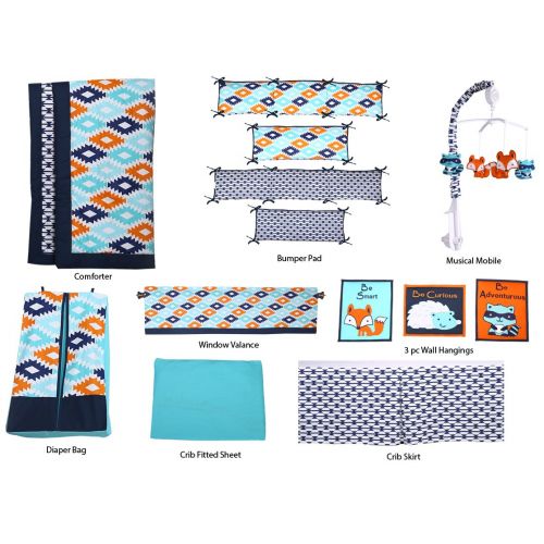  Bacati - Liam Aztec Aqua/Orange/Navy 10 pc Crib Set Including Bumper Pad