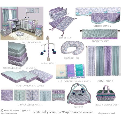  Bacati - Sophia Paisley 10 Pc Girls Crib Baby Bedding Set Including Bumper Pad 100 Percent Cotton. (Lilac/Purple/Aqua)