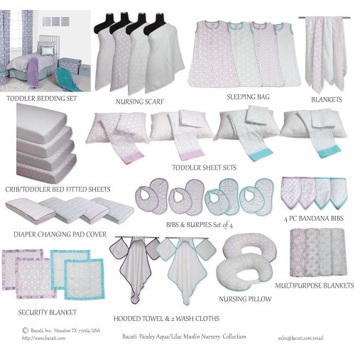  Bacati - Sophia Paisley 10 Pc Girls Crib Baby Bedding Set Including Bumper Pad 100 Percent Cotton. (Lilac/Purple/Aqua)