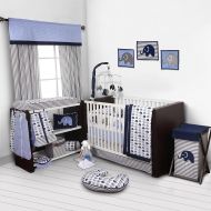 Bacati - Elephants Blue/Grey 10 Pc Boys Crib Baby Bedding Set Including Bumper Pad 100 Percent Cotton.