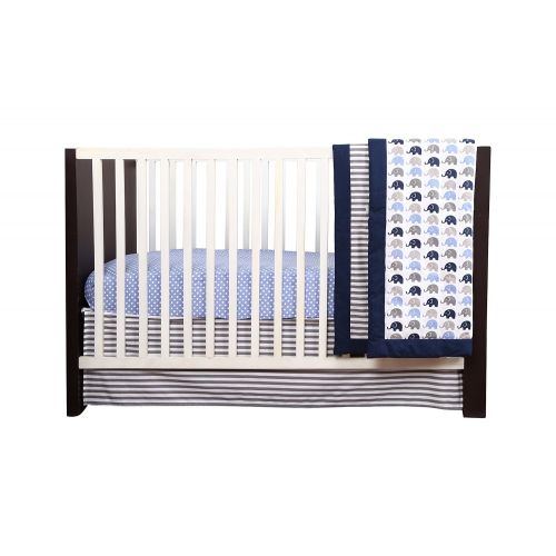  Bacati - Elephants Blue/Grey 10 Pc Boys Crib Baby Bedding Set Including Bumper Pad 100 Percent Cotton.