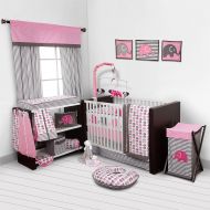 Bacati - Elephants Pink/Grey 10-Piece Nursery in a Bag Girls Baby Nursery Crib Bedding Set with Bumper Pad