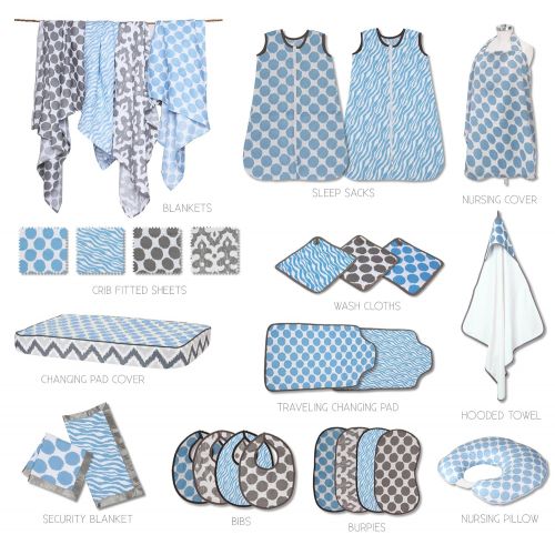  Bacati Ikat Blue/Grey Swaddling Muslin Blankets Set of 4