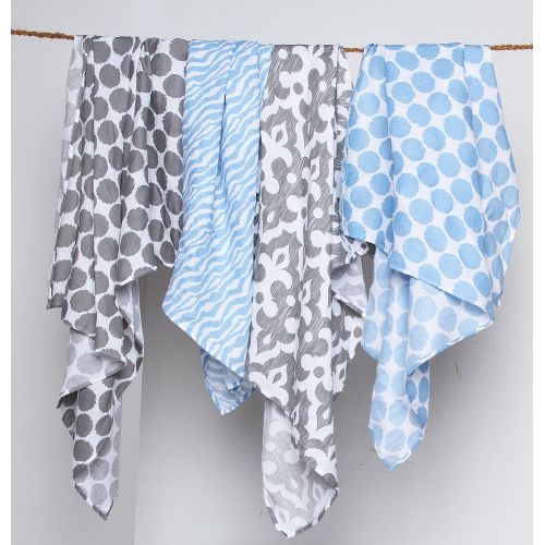  Bacati Ikat Blue/Grey Swaddling Muslin Blankets Set of 4