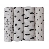 Bacati 4 Piece Love Multipurpose Muslin Squares Baby Swaddles, Black/White, 30 x 30