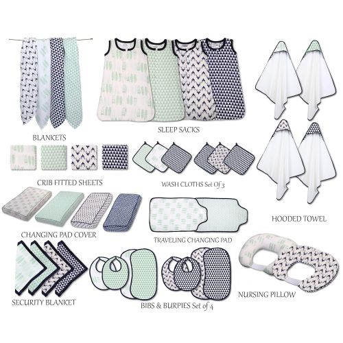  Bacati Noah Tribal Buck/Feathers/Triangles 4 Piece Cotton Muslin Swaddling Blankets, Aqua