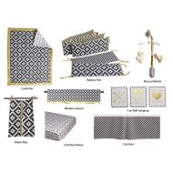 Bacati Love Unisex Crib Bedding Set, Black/Gold