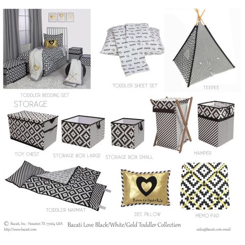  Bacati Love Unisex Crib Bedding Set, Black/Gold