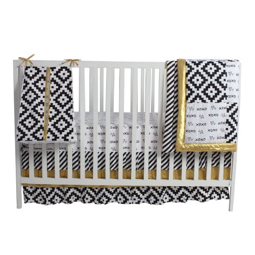  Bacati Love Unisex Crib Bedding Set, Black/Gold