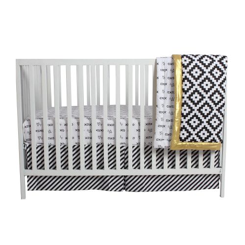  Bacati Love Unisex Crib Bedding Set, Black/Gold