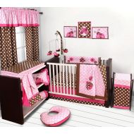 Bacati Ladybugs 10 Piece Crib Bedding Set with 2 Crib Fitted Sheets, Pink/Chocolate