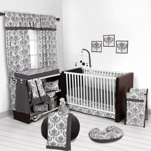  Bacati - Classic Damask White/Black 10 Pc Crib Set Bumperfree