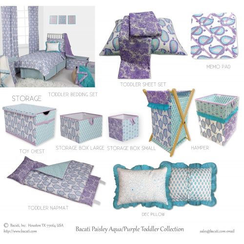  Bacati Isabella Girls Paisley Fabric Memory/Memo Photo Bulletin Board, Lilac/Purple/Aqua