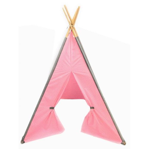  Bacati Elephants Girls Teepee Tent for Kids, 100% Cotton Breathable Percale Fabric Cover, Pink/Grey