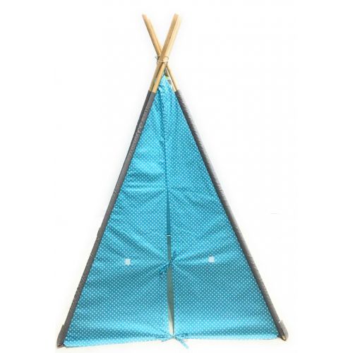  Bacati Elephants Unisex Teepee Tent for Kids, 100% Cotton Breathable Percale Fabric Cover, Aqua/Lime/Grey