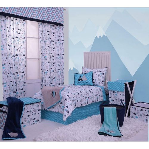  [아마존베스트]Bacati Woodlands Boys Cotton Window Valance, Aqua/Navy/Grey