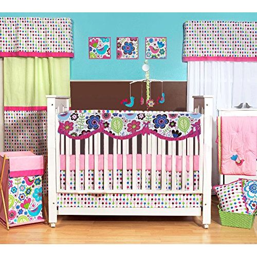  Bacati Botanical Girls 10 Piece Crib Bedding Set, Pink