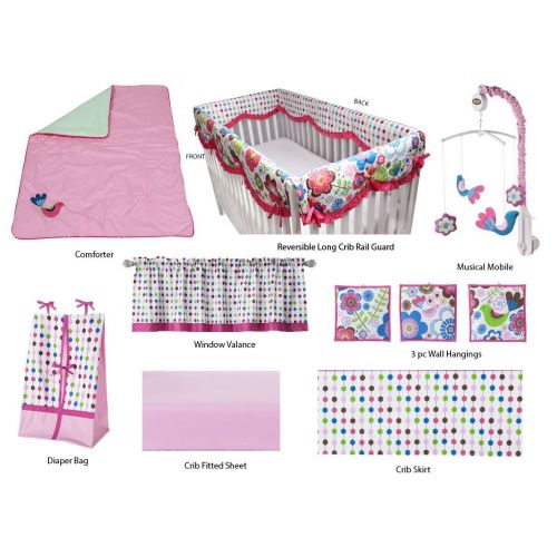  Bacati Botanical Girls 10 Piece Crib Bedding Set, Pink