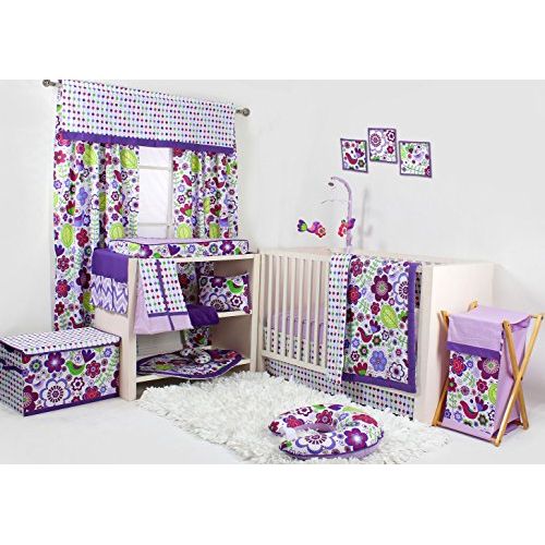  Bacati Botanical Purple 10 pc Crib Set Bumper free