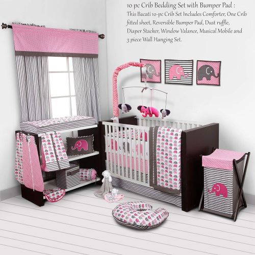  Bacati Elephants PinkGrey 10 pc crib set including Bumper Pad