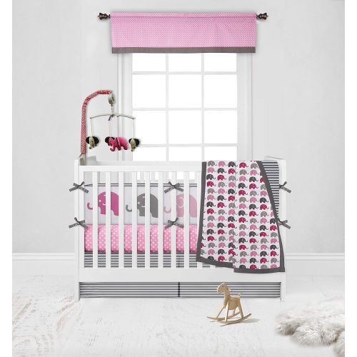  Bacati Elephants PinkGrey 10 pc crib set including Bumper Pad