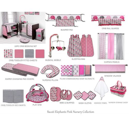  Bacati Elephants PinkGrey 10 pc crib set including Bumper Pad