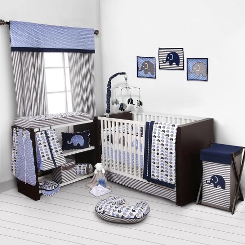  Bacati Elephants BlueGrey 10 pc crib set including Bumper Pad