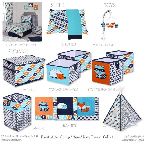  Bacati Liam Aztec 10 Piece Nursery-in-a-Bag Cotton Percale Crib Bedding Set with Bumper Pad, AquaOrangeNavy