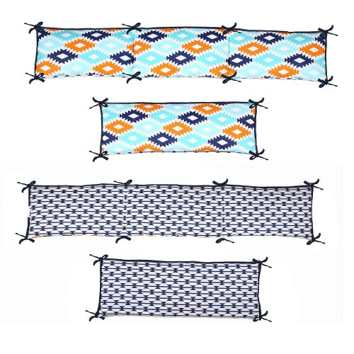  Bacati Liam Aztec 10 Piece Nursery-in-a-Bag Cotton Percale Crib Bedding Set with Bumper Pad, AquaOrangeNavy