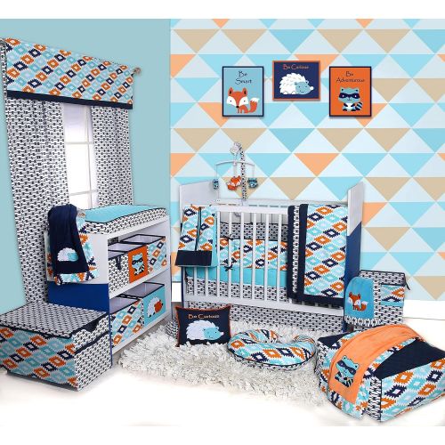  Bacati Liam Aztec 10 Piece Nursery-in-a-Bag Cotton Percale Crib Bedding Set with Bumper Pad, AquaOrangeNavy