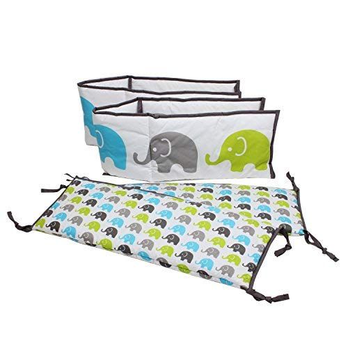  Bacati Elephants Crib Set with Bumper Pad, AquaLimeGrey